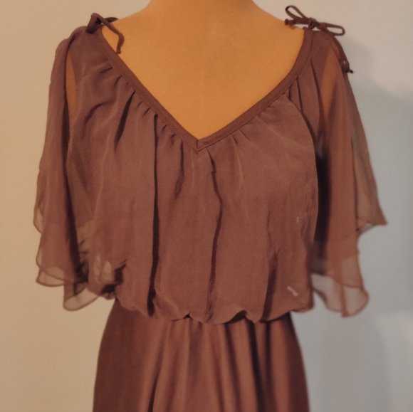 floaty  fairy dress chiffon shoulder cape Spring  shoulder bows slinky vintage - Picture 3 of 6